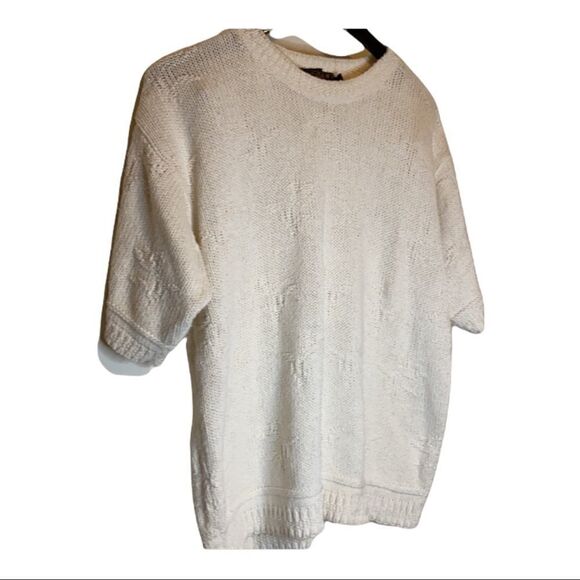 Eddie Bauer | Vintage Round Knit Pullover Textured Short Sleeve Cream Sweater S - Picture 2 of 10